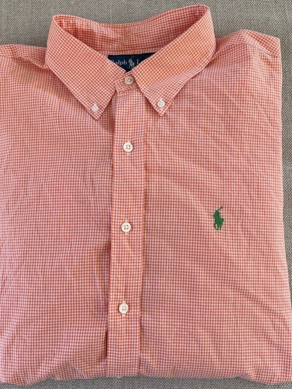 Ralph Lauren Polo Button Down Shirt Orange Gingham Check XL